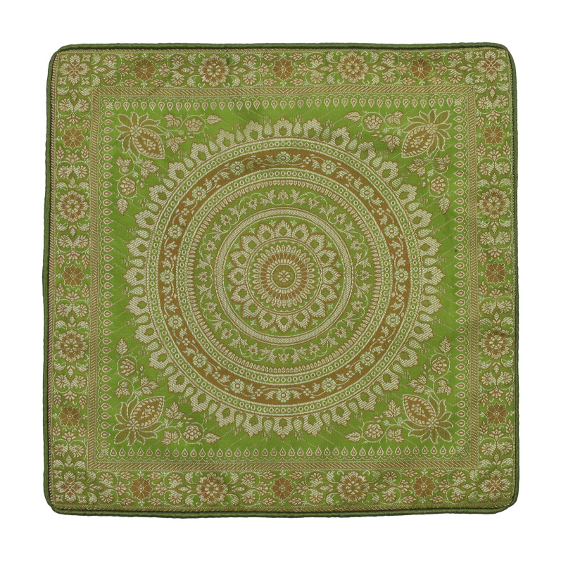 Sanu Babu Zelený saténový povlak na polštář s výšivkou, mandala, zip, 40x40cm