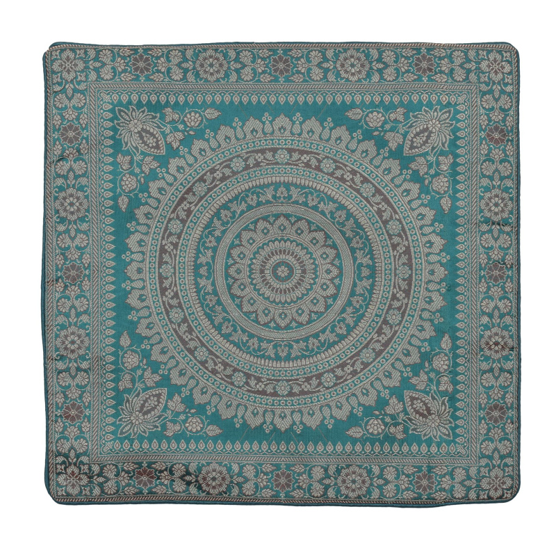 Sanu Babu Smaragdový saténový povlak na polštář s výšivkou, mandala, zip, 40x40cm