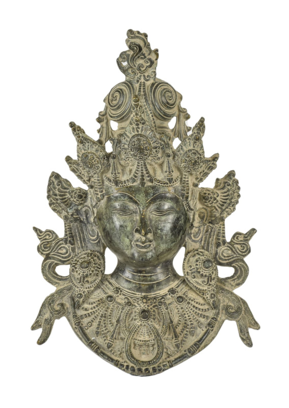 Sanu Babu Tara, mosazná maska, antik patina, 26x9x38cm