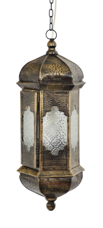 Sanu Babu Kovová lampa v orientálním stylu, zlato-černá, sklo, 25x25x60cm
