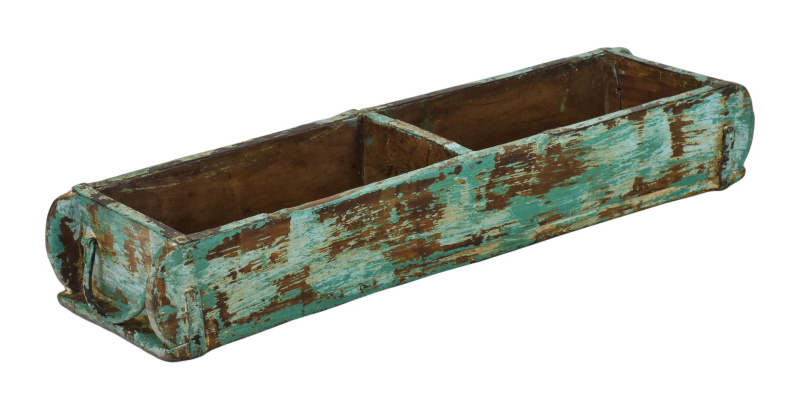 Sanu Babu Truhlík pod květináč z teakového dřeva, zelená patina, 59x15x11cm