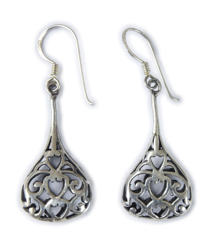 Sanu Babu Stříbrné náušnice ve tvaru kapky, ornamenty, AG 925/1000, 4g, Nepál (3B) Stříbrná