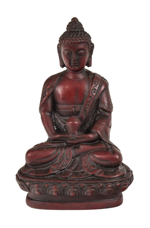 Sanu Babu Buddha Amithába, tmavě červený, pryskyřice, 9cm