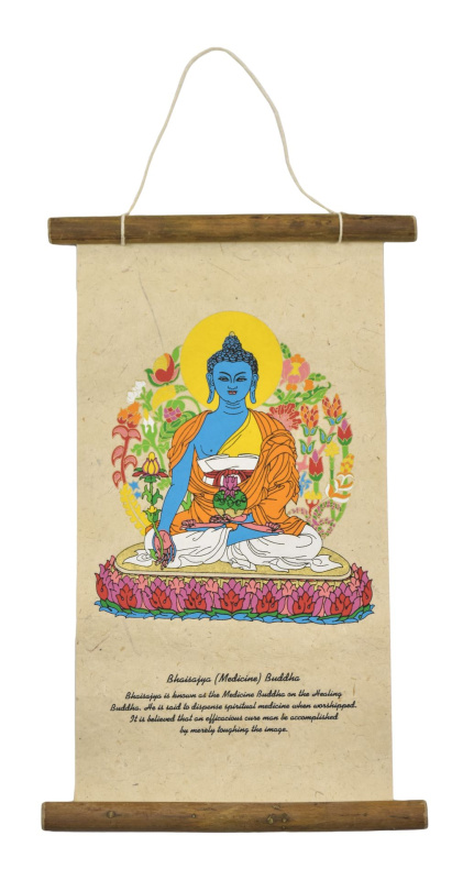 Sanu Babu Barevný tisk na svitku z ručního papíru, uzdravující Buddha, 33x20cm