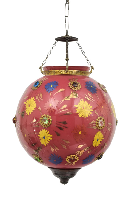Sanu Babu Oválná skleněná lampa zdobená barevnými kameny, růžová, 35x35x43cm