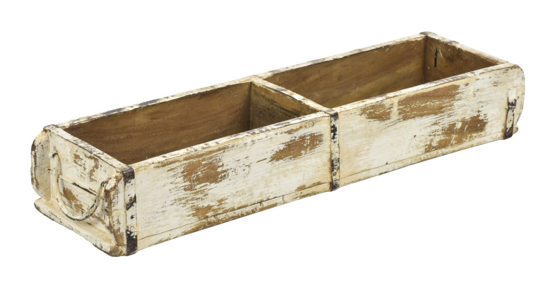 Sanu Babu Truhlík pod květináč z teakového dřeva, bílá patina, 56x14x9cm