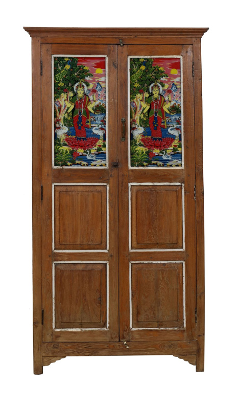 Sanu Babu Skříň z teakového dřeva, ruční malba, 100x47x185cm