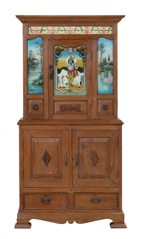 Sanu Babu Skříň z teakového dřeva, ruční malba, 100x48x187cm
