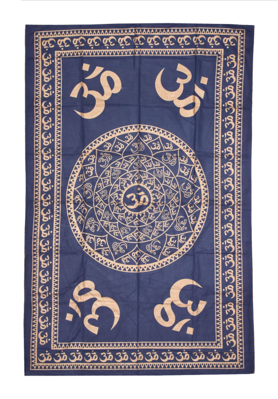 Sanu Babu Přehoz s tiskem, ÓM, modro-zlatý, 140x200 cm