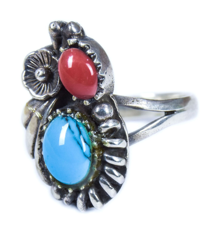 Sanu Babu Stříbrný prsten vykládaný tyrkenitem a korálem, AG 925/1000, 5g, Nepál 61 , Stříbrná