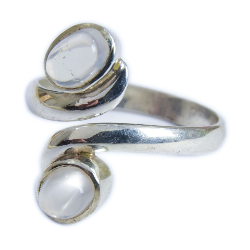 Sanu Babu Stříbrný prsten vykládaný měsíčním kamenem, AG 925/1000, 3g, Nepál (AA) 55 , Stříbrná