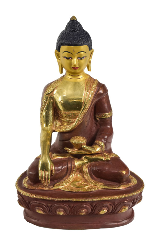 Sanu Babu Buddha Šakjamuni, mosazná zlacená soška, 13x10x20cm