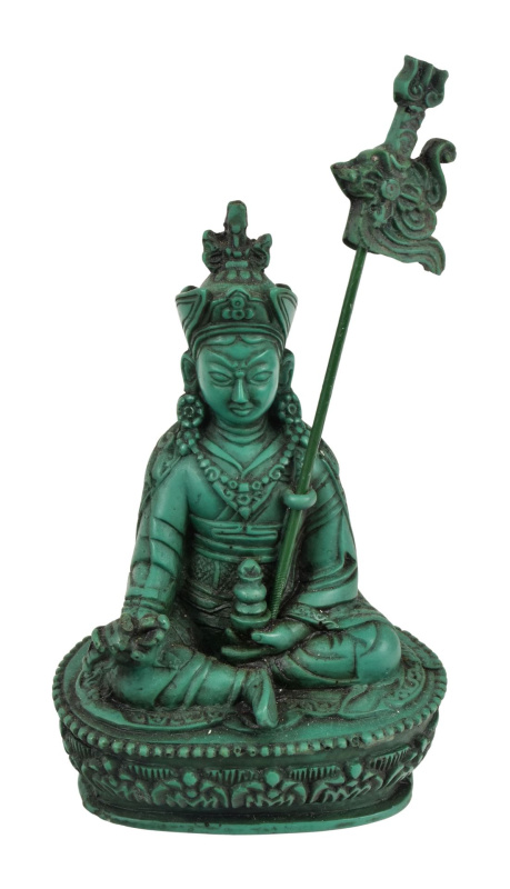 Sanu Babu Guru Rinpoche, tyrkysová patina, pryskyřice, 10x5x15cm
