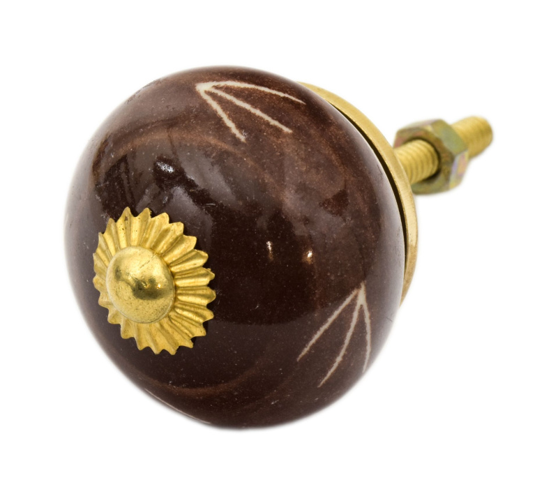 Sanu Babu Malovaná porcelánová úchytka na šuplík, hnědobílá, šipka