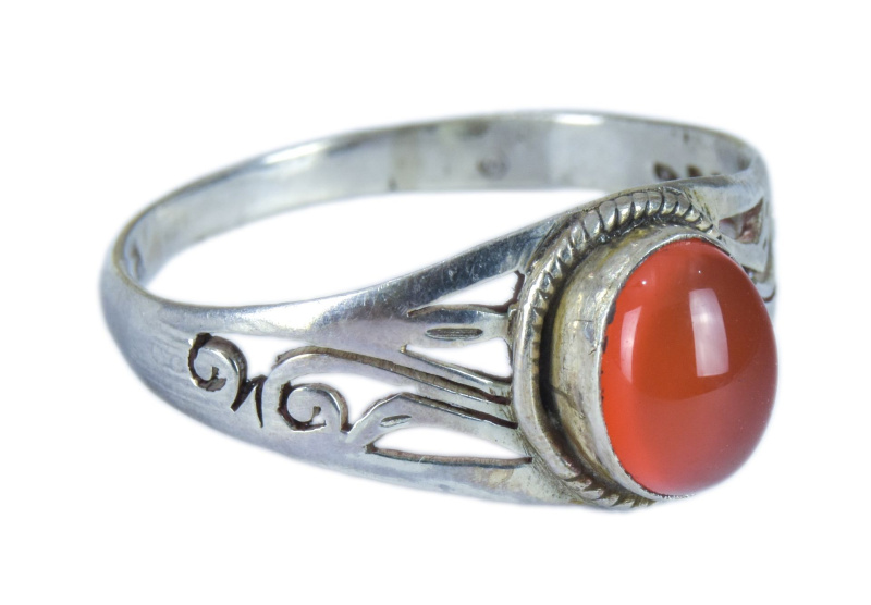 Sanu Babu Stříbrný prsten vykládaný karneolem, AG 925/1000, 3g, Nepál (CF) 64 , Oranžová