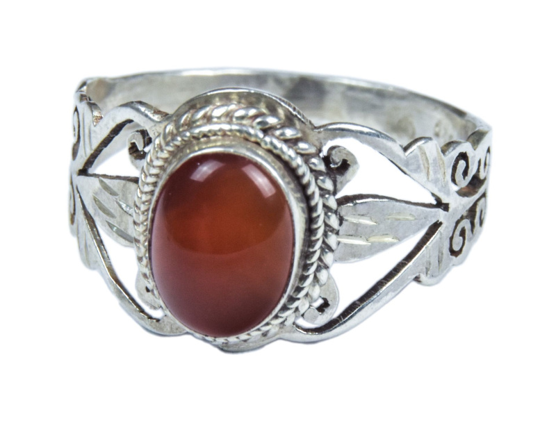 Sanu Babu Stříbrný prsten vykládaný karneolem, AG 925/1000, 3g, Nepál (CB) 53 , Oranžová