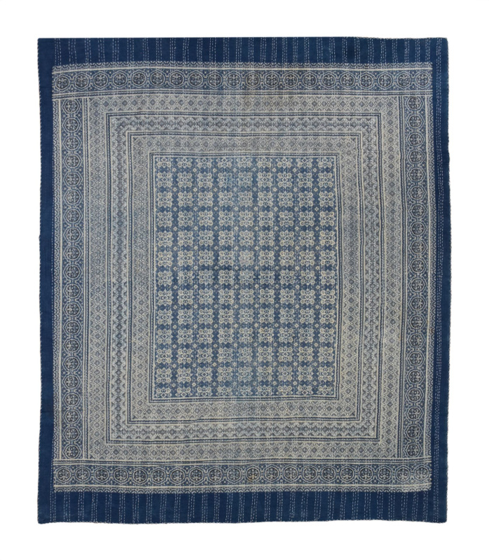 Sanu Babu Přehoz na postel modrý prošívaný blockprint, ruční práce, 260x220cm (5A)