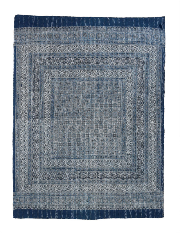 Sanu Babu Přehoz na postel modrý prošívaný blockprint, ruční práce, 260x220cm (5B)