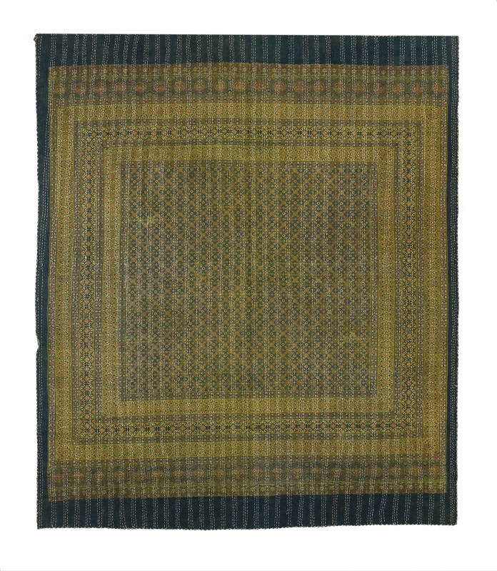 Sanu Babu Přehoz na postel zelený prošívaný blockprint, ruční práce, 260x220cm