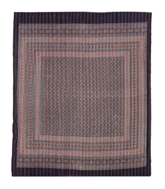 Sanu Babu Přehoz na postel hnědo-červený prošívaný blockprint, ruční práce, 260x220cm