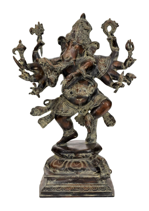 Sanu Babu Tančící Ganéš, mosazná socha, antik patina, 45x21x64cm
