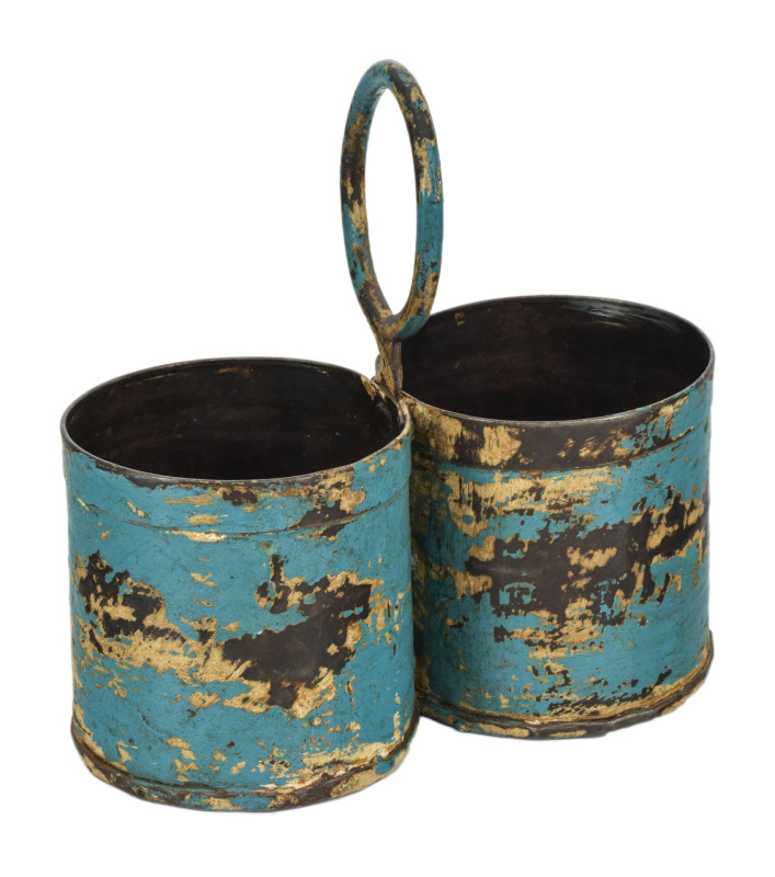 Sanu Babu Závěsný plechový květináč, dvojitý, modrá patina, 22x11x21cm