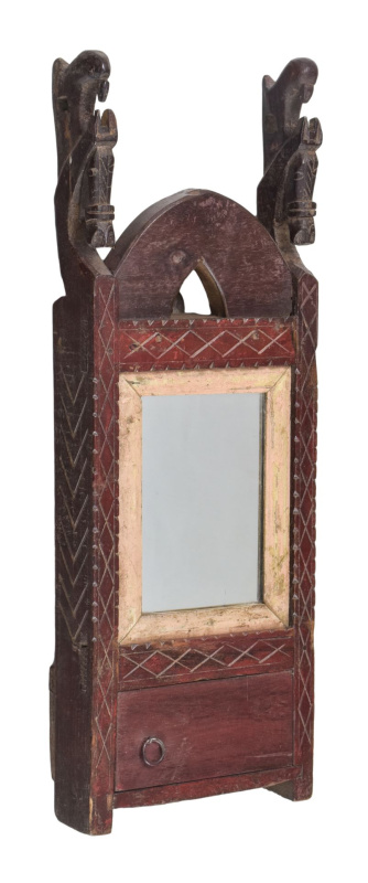 Sanu Babu Staré zrcadlo s poličkou z teakového dřeva, 19x7x53cm