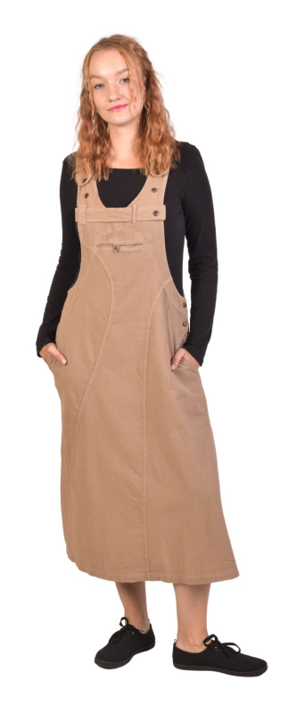 Sanu Babu Šaty s laclem, světle hnědé, midi délka, kapsy a knoflíky L/XL , Hnědá