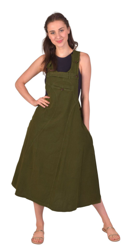 Sanu Babu Šaty s laclem na knoflíky, khaki zelené, midi délka, kapsy XL , Zelená
