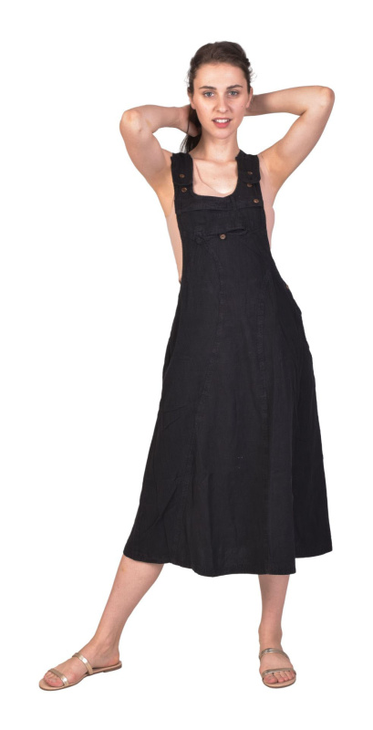 Sanu Babu Šaty s laclem na knoflíky, černé, midi délka, kapsy L , Černá