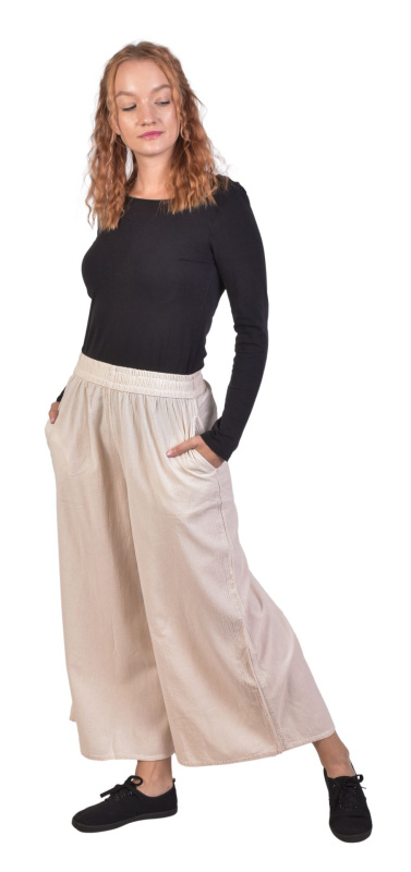 Sanu Babu Pohodlné volné béžové tříčtvrteční kalhoty, guma v pase a kapsy L/XL , Béžová