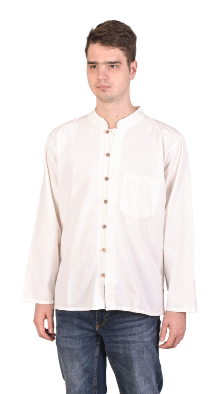 Sanu Babu Bílá pánská košile-kurta s dlouhým rukávem a kapsičkou, celorozepínací XL , Bílá
