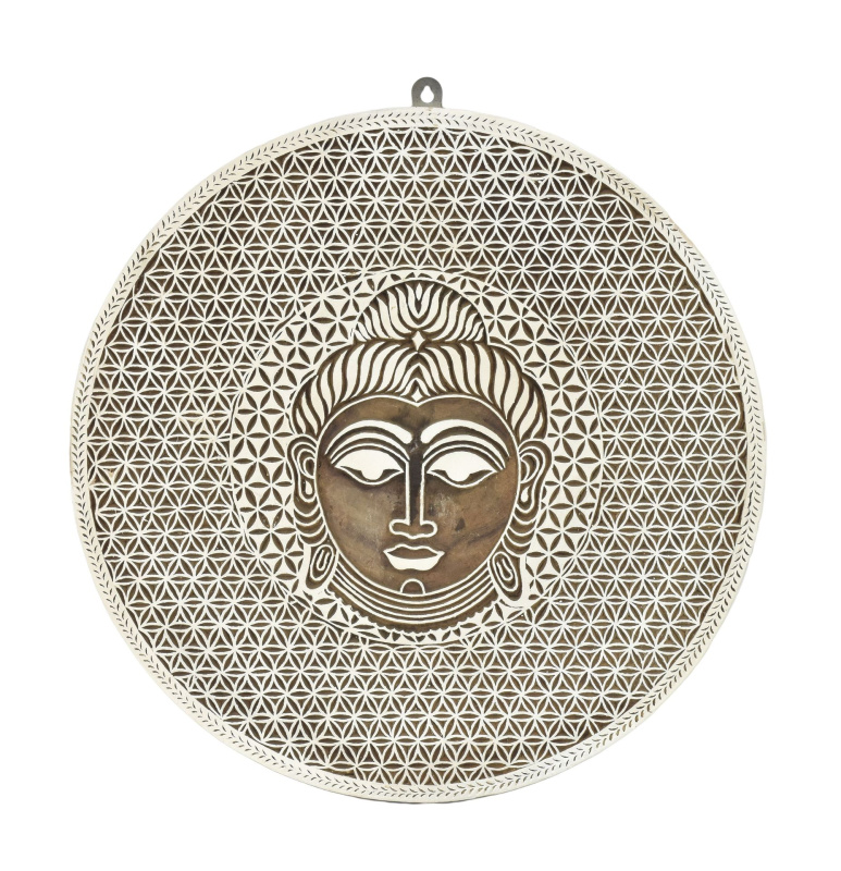 Sanu Babu Obraz na stěnu "Buddha", dřevořezba, průměr 35cm
