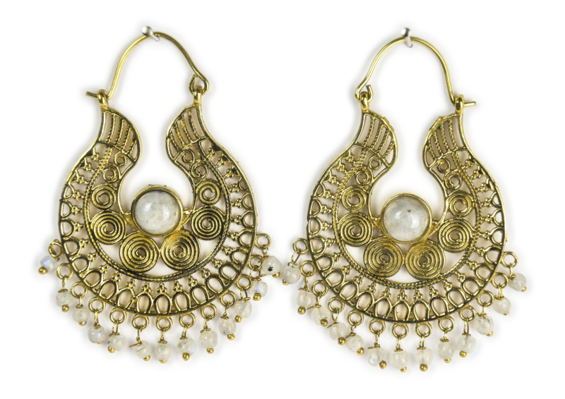 Sanu Babu Náušnice s měsíčním kamenem, délka 5cm (5A)