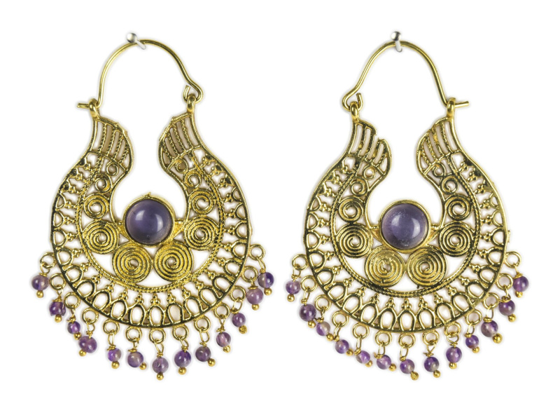 Sanu Babu Náušnice s ametystem, délka 5cm