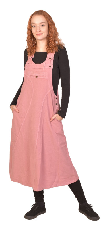Sanu Babu Šaty s laclem, starorůžové, midi délka, kapsy a knoflíky S/M , Růžová