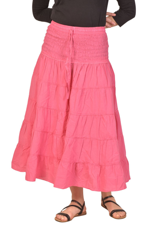 Sanu Babu Dlouhá růžová sukně s volánem, žabičkování v pase L/XL , Růžová