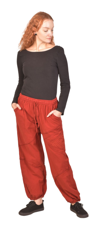 Sanu Babu Unisex balonové kalhoty bavlněné, červené, kapsy, guma a sňůrka v pase L/XL , Červená