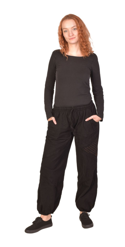 Sanu Babu Unisex balonové kalhoty bavlněné, černé, kapsy, guma a šňůrka v pase L/XL , Černá