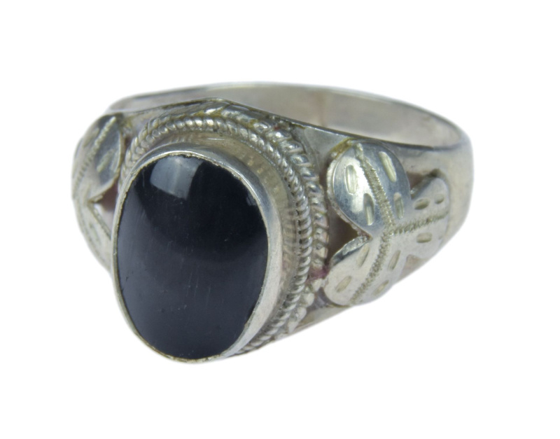 Sanu Babu Stříbrný prsten vykládaný black star, AG 925/1000, 4g, Nepál 51 , Stříbrná