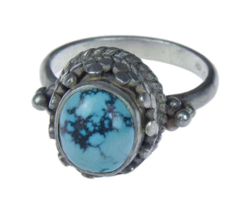 Sanu Babu Stříbrný prsten vykládaný tyrkysem, AG 925/1000, 5g, Nepál (1F) 52 , Stříbrná