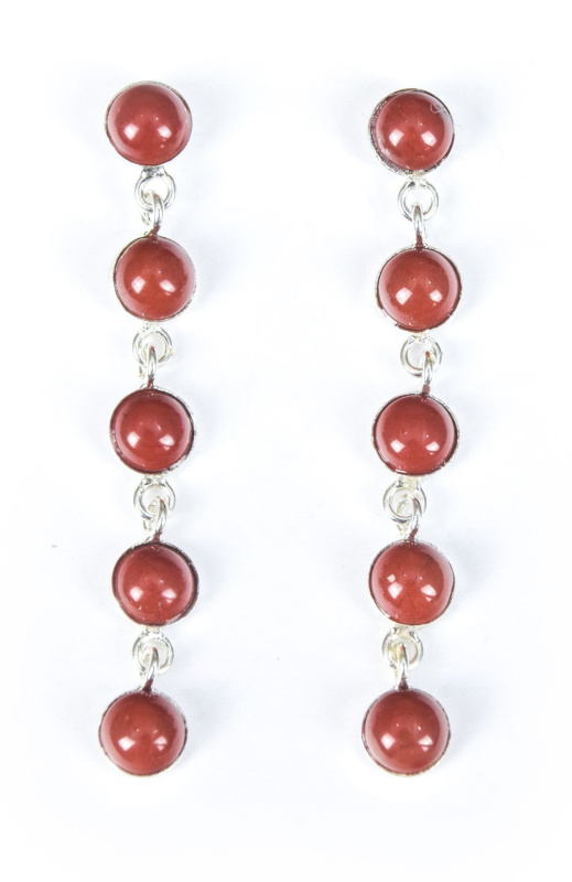 Sanu Babu Stříbrné visací náušnice s červeným jaspisem, délka 4,5cm, AG 925/1000, 3g Stříbrná