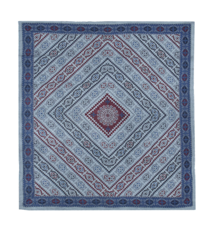 Sanu Babu Přehoz na postel modro-vínový s kosočtverci, tištěný patchwork, 230x202cm