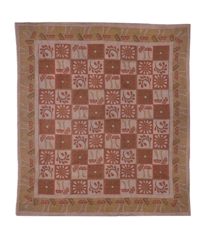 Sanu Babu Přehoz na postel s houbami hnědo-oranžový, tištěný patchwork 230x202cm