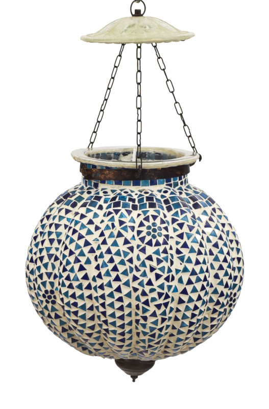 Sanu Babu Skleněná mozaiková lampa, modrá, ruční práce, průměr 31cm, výška 32cm
