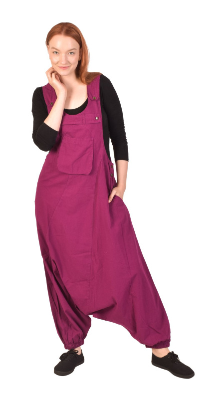 Sanu Babu Turecké kalhoty s laclem, fuchsiové, velmi nízký sed, kapsy a knoflíčky L/XL , Růžová