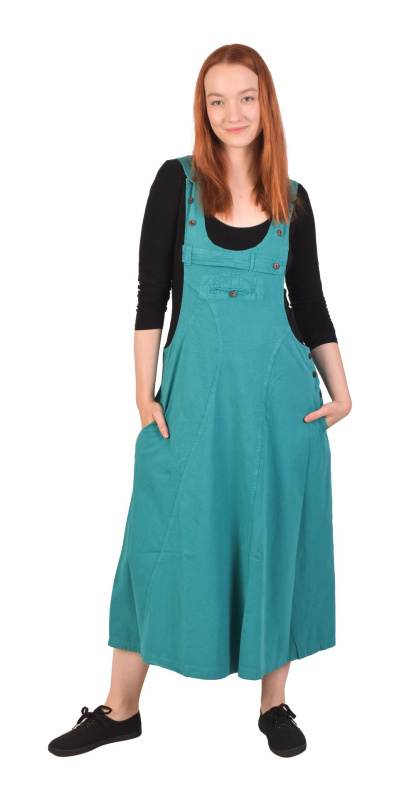 Sanu Babu Šaty s laclem na knoflíky, tyrkysové, midi délka, kapsy L/XL , Modrá