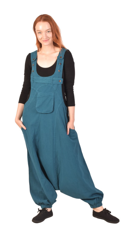 Sanu Babu Turecké kalhoty s laclem, petrolejově modré, velmi nízký sed, kapsy a knoflíčky L/XL , Modrá
