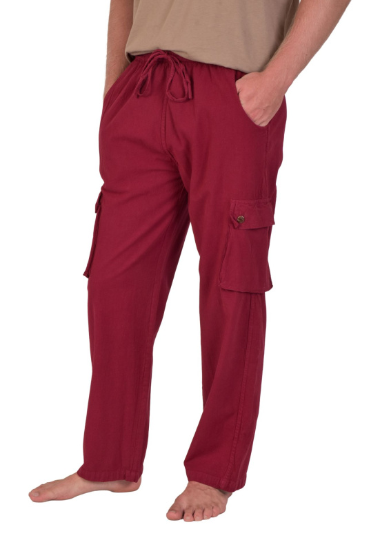 Sanu Babu Bavlněné vínové kalhoty, boční kapsy, guma a šňůrka v pase L/XL