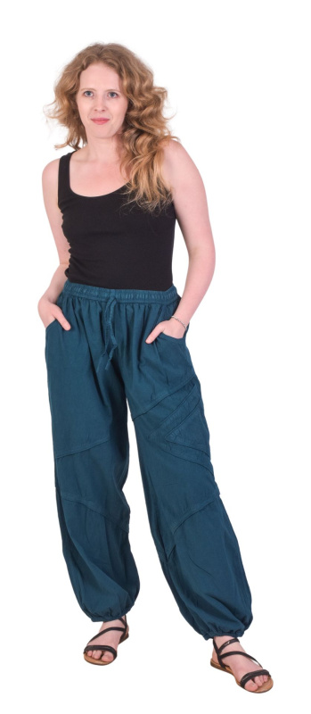 Sanu Babu Unisex balonové kalhoty bavlněné, petrolejově modré, kapsy, guma a šňůrka v pase L/XL , Modrá